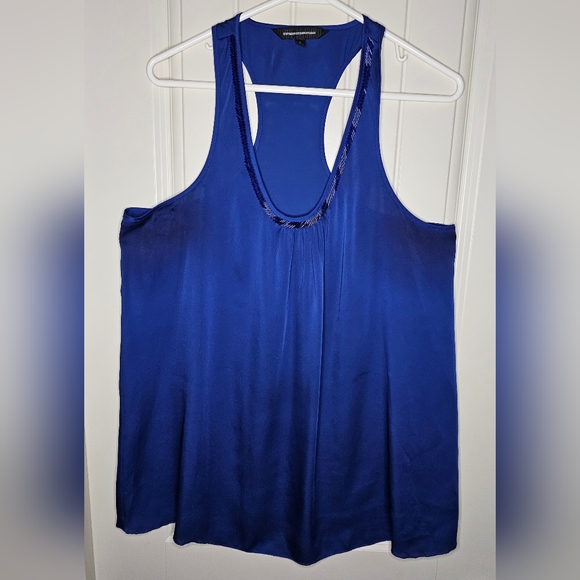 ❗️(3)/$25❗[EXPRESS] Design Studio Cobalt Blue Tank top Beaded NecklineFringe [L] - Picture 3 of 9